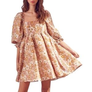 Storia Floral Golf Puff Sleeve Babydoll Dress Small